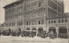 AK Leipzig Hauptfeuerwache Fleischerplatz, Elektro-Automobil-Löschzug, 1908