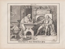 Johannes Kepler bei Kaiser Rudolph II. in Prag 1600 n.Chr. HOLZSTICH von 1862