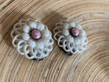 Vintage Ohrclips Ohrschmuck Plastik Flower Rose 50er Jahre Rockabilly |1 Paar