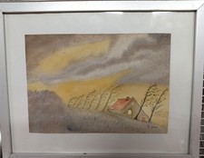 Aquarell, Ostfriesland, Haus am Deich, ideal für Ferienwohnung 