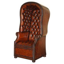 ATEMBERAUBENDER VINTAGE HANDGEFÄRBTER BRAUNER LEDER CHESTERFIELD GETUFTETER TRÄGERSESSEL