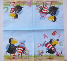 3 Servietten Der kleine Rabe Socke ABC Schule Einschulung Serviettentechnik