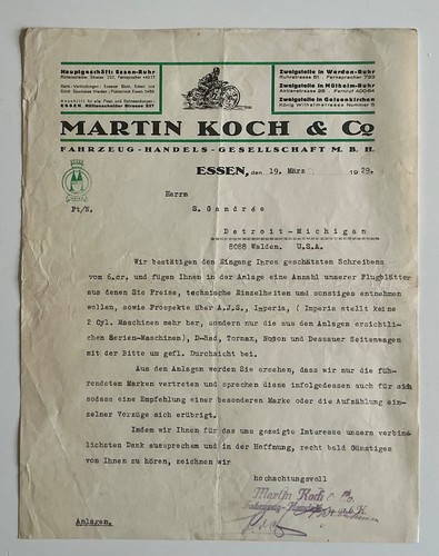 Motorrad 1929 rechnungsblatt - +,
