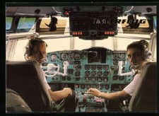 Flugzeug IL-62 der Interflug, Blick ins Cockpit, Ansichtskarte 
