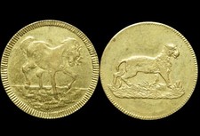 SPIELMARKE: Messing-Marke, ⌀ 18 mm. MOTIV "PFERD" & "LÖWE".