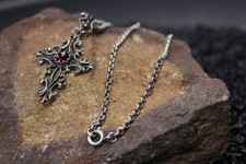 Altes Kreuz Anhänger 834 Silber mit Zwischenglied, Granat Stein und Kette