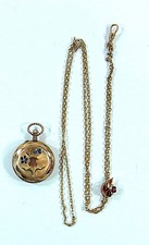 Jugendstil  um 1900 goldene Email Taschenuhr 30 mm Damenumhängeuhr (c2325)