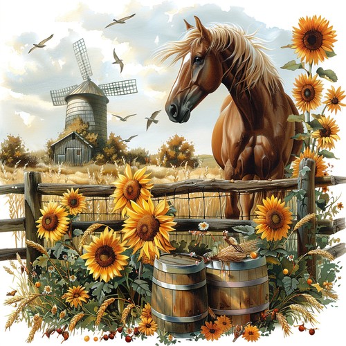 Wandbild windmühle pferd - wandbild,