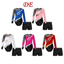 DE ranrann Mädchen Gymnastikanzug Turnanzug Langarm Turntrikot mit Kurze Party