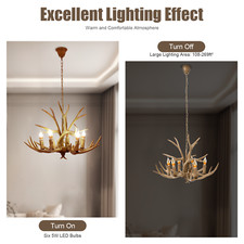 Retro Geweih Kronleuchter 6 Kopf Harz Hirschgeweih H?ngelampe Deckenlampe E14