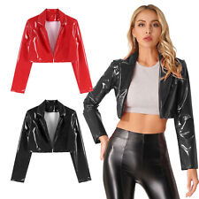 DE Damen Glänzende Jacke Kurz Gothic Mantel Bolero Lack Leder Bikerjacke Offen 
