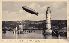 Postkarte - Lindau / Hafeneinfahrt mit Zeppelin Hindenburg (64)