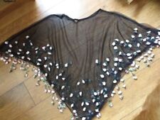 Umhang Poncho Überwurf   mit rosa Rosen aus Seide, handgefertigt