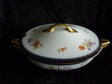 Rosenthal Selb Bavaria Botticelli Terrine / Schüssel, Blumenmuster Kobalt Gold