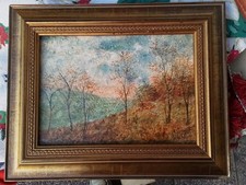 Antik Ölgemälde Waldlandschaft im bronziertem Holzrahmen signiert ca. 19. Jh.