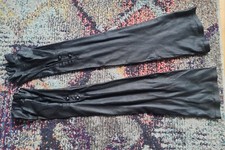 lange Leder-Handschuhe Stulpen schwarz echtes Leder fingerlos Gr. 6,5 Damen