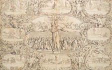 Schutzmantelmadonna mit Figurenszenen, um 1720, Feder Unbekannt (18.Jhd)