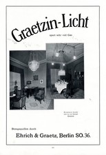 Graetzin Licht Berlin XL Reklame 1912 Ehrich & Graetz Glühbirne Lampe Werbung