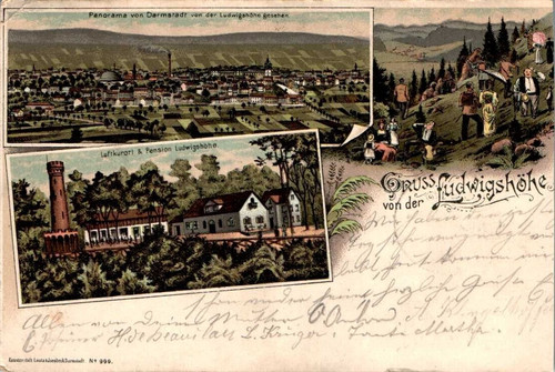 Litho gruß aus - gruß, darmstadt