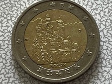 SELTENE 2-EURO MÜNZE BAYERN, 2012, MOTIV "SCHLOSS NEUSCHWANSTEIN" BI-METALL "D"