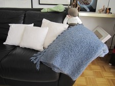 LAMBERT KUSCHELDECKE - BOUCLÉ - WOLLE - TAUBENBLAU-MELIERT - TOPZUSTAND!