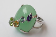 Designer Ring Chrasopras Cabochon 925 Silber rhodiniert Vintage 90er Ring silver