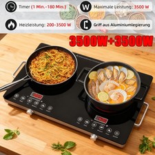 Glaskeramik Kochfeld 2 Platten Kochfeld Herdplatte Timer 3500W mit Touch Control