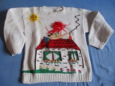 ausgefallener  Motiv Pullover, St. Peter Trachten weiß Stickerei beidseitig, NEU