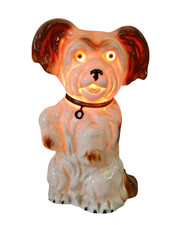 Alte Keramik Hundefigur Rauchverzehrer Vintage Beleuchtung Tischlampe  ca. 15 cm