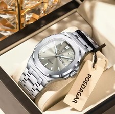 POEDAGAR Herren Uhr Datum Wasserdicht Uhr Edelstahl Luxus Quarz Mann Armbanduhr