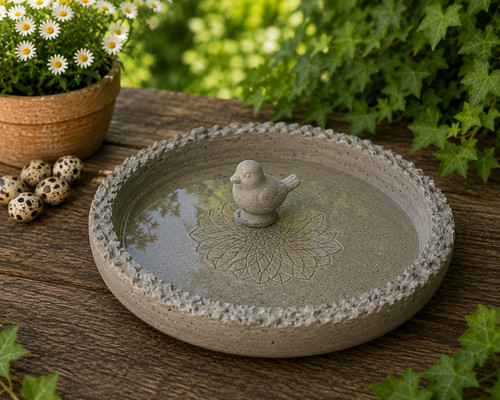 Beton vogeltränke mit vogel - beton,