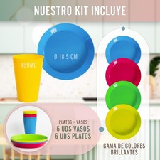 Camping Geschirr Set für 6 Persone Erwachsene Kinder Teller Becher NEU #Y67-729