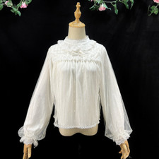 Mesh Frauen Mädchen Lolita Hemden Bluse Tops Retro Rüschen Cosplay Spitze Süß