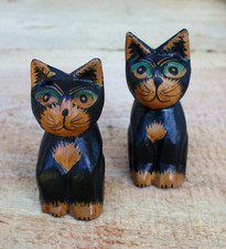 5 Kätzchen Holz Katzen Dekokatzen Figur Katzenskulptur Holzkatze Katzenfiguren C