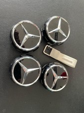 4X Original Mercedes Benz AMG Nabendeckel Radkappen Abdeckung Schwarz Glanz 75mm
