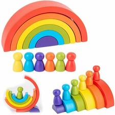 Regenbogen Holz Bausteine Kinder Stapeln Spielzeug Kinderzimmer