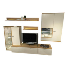 Rietberger Möbelwerke Wohnwand Cremona Lack Crema Cremeweiß Holzakzente In 