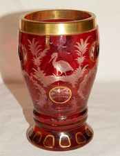 Becher Glas Rotbeize graviert