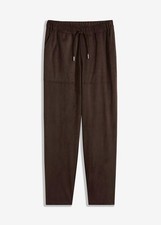 Jogg-Pants aus Velourlederimitat Gr. 46 Dunkelbraun Damen Freizeit-Hose Neu