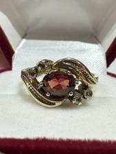 Ring, 835 Silber, vergoldet, mit Granat und Bergkristallen, punziert, Gr. 55