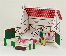 Kinder Holz Spielzeug Bauernhof Farm Set m. Puppen Tiere Stall Hof Holzspielzeug