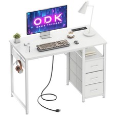 ODK Kleiner Schreibtisch mit 3 Schubladen aus Stoff, 100x48x75,5 cm Computert...