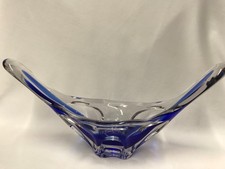 BAYEL FRANCE GLASSCHALE KRISTALL SOMMERSO, BLAU UND KLARGLAS,VINTAGE, 50ER JAHRE