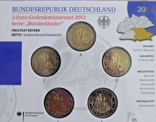 BRD 5 x 2 Euro Gedenkmünzenset 2012 Bundesländer  Bayern -Schloss Neuschwanstein