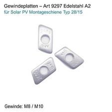 Gewindeplatte M8 / M10 für Solar PV Montageschiene Typ 28/15 - Edelstahl A2