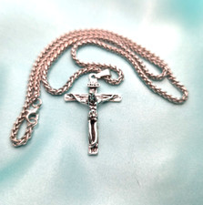 Kreuz Jesus Anhänger Halskette für Damen und Herren Massives Kreutz Silber