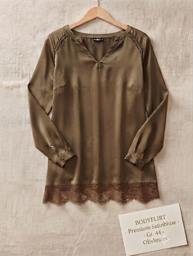 Elegante satinbluse olivbraun - elegante,
