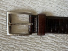 Hugo Boss Ledergürtel 90-34 Herren 100% Vachette Rind Leder Braun Kroko Design