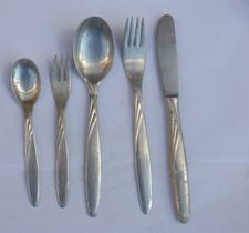 5 Teile DDR Alekto Alu Besteck  Menübesteck Aluminium Messer 2x Gabel 2x Löffel