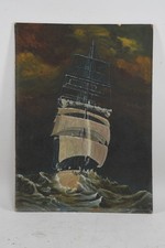 C25V40- Gemälde Segelschiff im Sturm undeutlich signiert